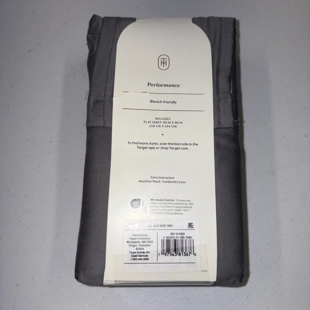 Full 400 Thread Count Performance Flat Sheet Dark Gray - Threshold: Cotton